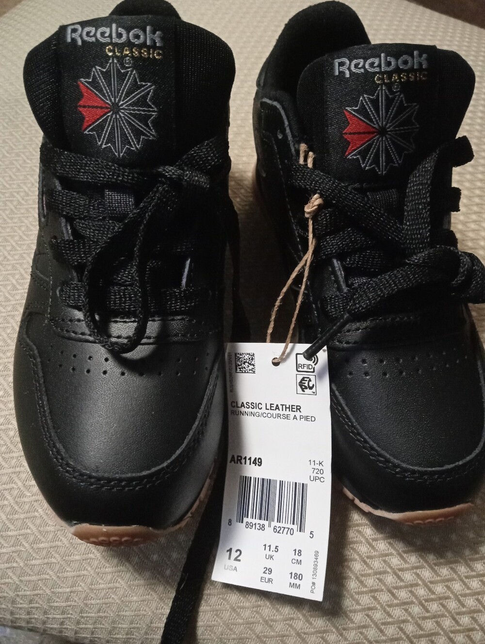 Reebok Kids Classic Leather Sneakers - Black with Red Accent
